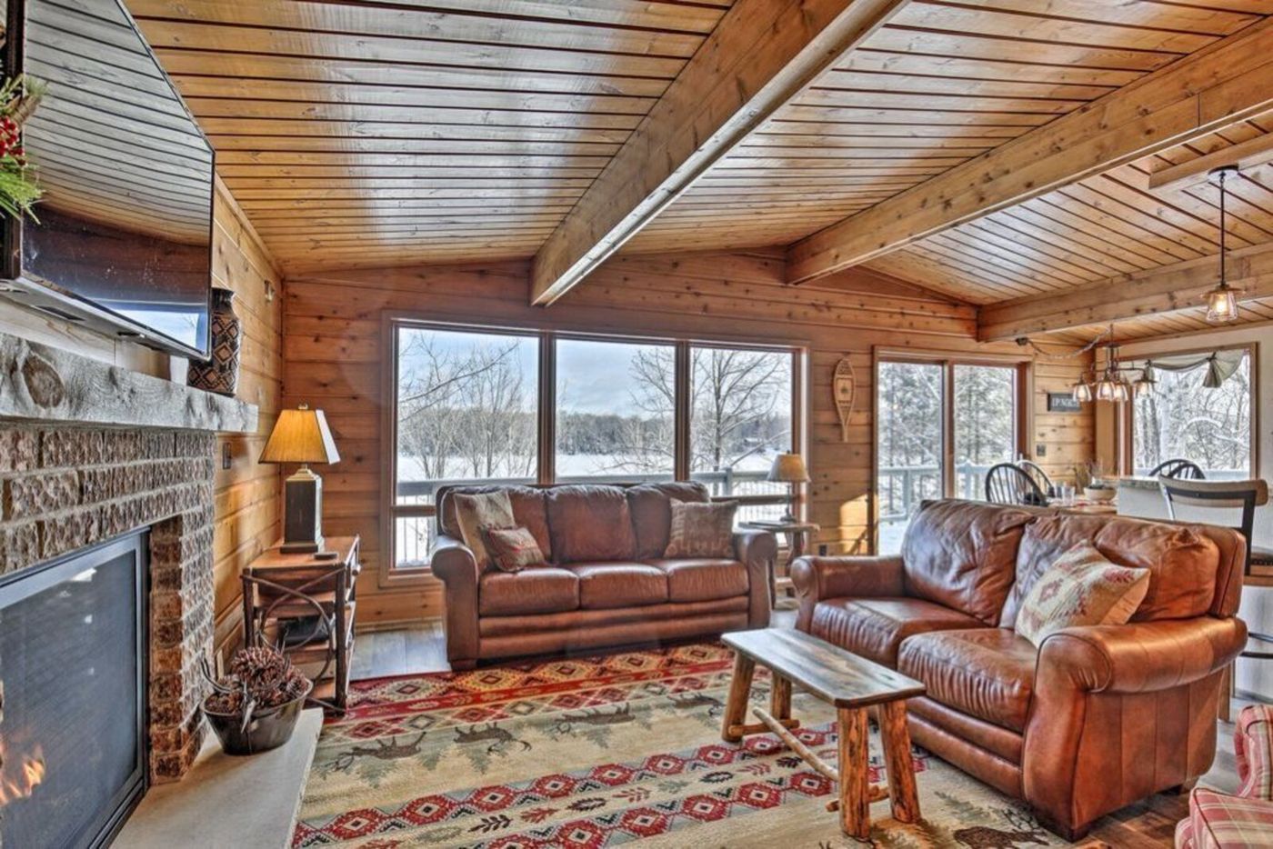 Living area with windows toward the lake